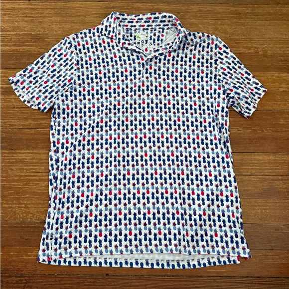 Tailorbyrd White and Blue Pineapple Print Golf Polo Shirt Size Medium - Picture 1 of 5